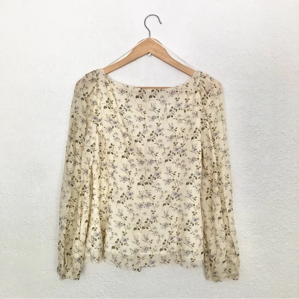$890 Brock Collection Thelma Linen Cotton Floral Cottage Core Puff Sleeve Blouse - Picture 12 of 17